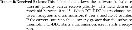 \begin{mydescription}
\item[Transmit/Received Balance]
 This 4 bits field allows...
 ..., PCI-DDC starts a transmission, else it starts
 a reception.\end{mydescription}