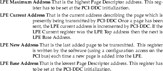 \begin{mydescription}
\item[LPE Maximum Address]
 That is the highest Page Descr...
 ....
 This register has to be set at the PCI-DDC initialization.\end{mydescription}