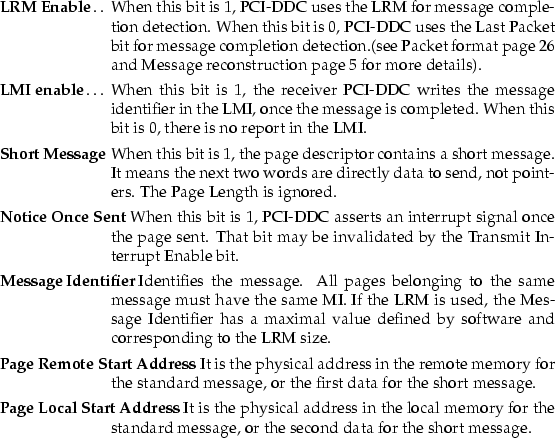 \begin{mydescription}
\item[LRM Enable]
 When this bit is 1, PCI-DDC uses the LR...
 ... standard message, or
 the second data for the short message.\end{mydescription}