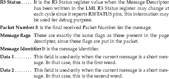 \begin{mydescription}
\item[R3 Status]
 It is the R3 Status register value when ...
 ...e is a short message.
 In that case, this is the second word.\end{mydescription}